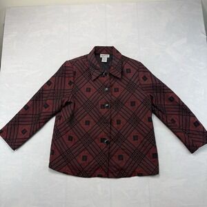Apparenza Tapestry Jacket Womens M Red Black Textured Blazer
